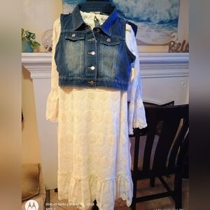 Rare Editions Gold Embellished Sundress Sleeveless Casual Jean Lace New